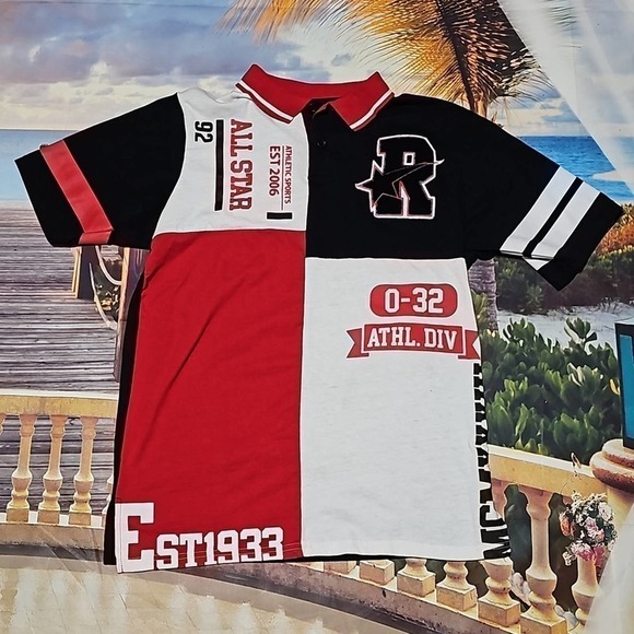 Red Ape Colorblock Black Red White Polo Shirt‎ Size Medium - Picture 1 of 7